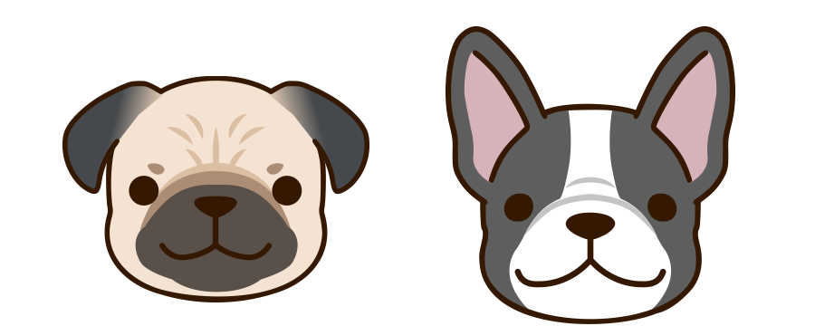 パグ、フレンチブルドッグなど